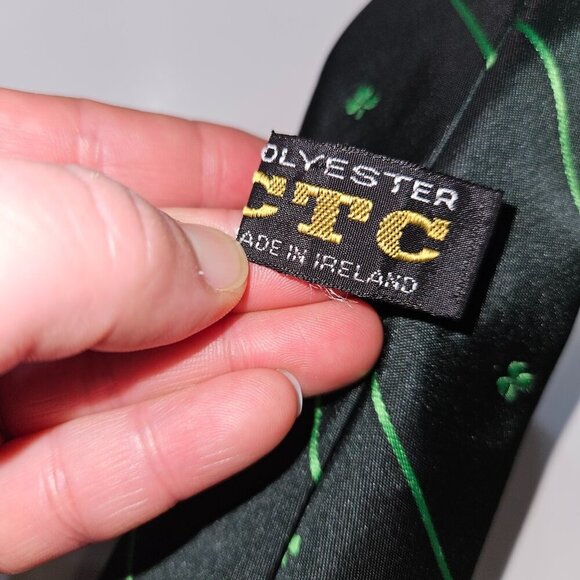 VTG CTC St. Patrick’s Day Shamrock Neck Tie Green Stripe Clover Made in Ireland - Picture 4 of 6